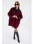 Kadın Oversize Siyah Yakalı Çift Düğmeli Teddy Kaban - Bordo 5