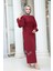 Balon Kol Bordo Tesettür Abiye Elbise 62251BR 1