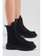 Kadın Siyah Mat Rahat Kalıp Kalın Taban Bağcıklı ve Fermuarlı Bot 3