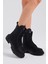Kadın Siyah Mat Rahat Kalıp Kalın Taban Bağcıklı ve Fermuarlı Bot 4