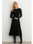 Kadın Siyah Bağlamalı Kaşkorse Midi Elbise COL2268 1