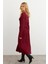 Kadın Bordo Bağlamalı Kaşkorse Midi Elbise COL2268 1