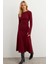 Kadın Bordo Bağlamalı Kaşkorse Midi Elbise COL2268 2