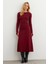 Kadın Bordo Bağlamalı Kaşkorse Midi Elbise COL2268 3