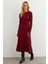 Kadın Bordo Bağlamalı Kaşkorse Midi Elbise COL2268 5