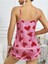 Kadın Pembe Kalp Baskılı Şortlu Gecelik Pijama Takımı 5050 2