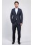 Slim Fit Mono Yaka Çizgili Lacivert Yünlü Takım Elbise 1