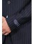 Slim Fit Mono Yaka Çizgili Lacivert Yünlü Takım Elbise 3