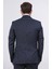 Slim Fit Mono Yaka Çizgili Lacivert Yünlü Takım Elbise 4