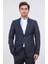 Slim Fit Mono Yaka Çizgili Lacivert Yünlü Takım Elbise 5
