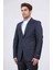 Slim Fit Mono Yaka Çizgili Lacivert Yünlü Takım Elbise 6