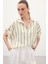 Keten Karışımlı Çizgili Gömlek - Haki 1