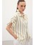 Keten Karışımlı Çizgili Gömlek - Haki 4