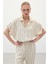Çizgili Kısa Kol Gömlek - Bej 4
