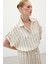 Çizgili Kısa Kol Gömlek - Bej 6