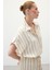 Çizgili Kısa Kol Gömlek - Bej 7