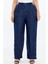 Paça Düğme Detaylı Beli Lastikli Büyük Beden Tnsel Pantolon Lacivert 1