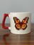 Kelebekli Kırmızı Kulplu Kupa Bardak - Seramik Çay, Kahve Hediyelik Bardağı 1
