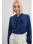 Yakası Bağlamalı Düz Gömlek - Indigo 7