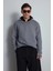 Erkek Oversize Yıkamalı Distressed Triko Kazak Gri 1