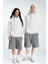 Soarte Unisex Şardonlu Kapüşonlu Kanguru Cepli Relaxed Fit Sweatshirt Beyaz 1
