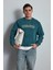 Erkek Oversize Yazı Baskılı Sweatshirt Yeşil 1