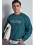 Erkek Oversize Yazı Baskılı Sweatshirt Yeşil 2