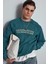 Erkek Oversize Yazı Baskılı Sweatshirt Yeşil 3