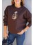Kahverengi Taşlı Teddy Işleme Detay Sweatshirt 1