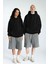 Soarte Unisex Şardonlu Kapüşonlu Kanguru Cepli Relaxed Fit Sweatshirt Siyah 1