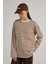 Kadın Çizgili Oversize Bordo Krem Sweatshirt 30010 5