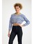 Kadın Trend Delikli Günlük Mavi Crop Kazak 6