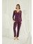 Monamise Yakası Omzu ve Paçası Dantelli Boydan Düğmeli Pijama Takımı 1