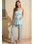 Ip Askılı V Yaka Kadın Çiçek Desenli Yazlık Dantel Detaylı Hamile Pijama Takımı Sabahlık 2