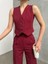 Kadın Bordo Çizgili Takım – Şık, Modern ve Zamansız Stil | Crop Yelek & Palazzo Pantolon Takımı 2