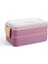Titiz Fely 2 Katlı Öğle Yemeği Kabı - Çatal Kaşık Dahil - Sızdırmaz & Kilitli Lunch Box- Mor Renk 3