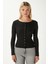 Young Cool Düğmeli Uzun Kollu Siyah Bluz 4