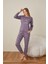 Kadın Pamuk'lu Düğme Yaka Raporlu Interlok Kışlık Pijama Takımı 05006 - 1 Adet 5