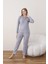 Kadın Pamuk'lu Düğme Yaka Raporlu Interlok Kışlık Pijama Takımı 05020 - 1 Adet 3