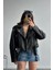 Yeni Sezon Oversize Kadın Siyah Biker Deri Ceket 1