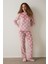 Pembe Pretty Daisies Çiçekli Bisiklet Yaka Uzun Kollu Pijama Takımı 1