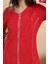 Kadın Kırmızı Uzun Kollu Fermuarlı Havlu Elbise 2