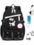 Miniso Güzel Kuromi Melody Sırt Çantası USB Kızlar Erkekler Okul Çantası Gençler Tuval Dizüstü Paket Kapasite Rucksack Anime Renk: Black1 (Yurt Dışından) 1