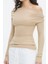 Bej Kadın Off Shoulder Uzun Kollu Bluz MG2567 2