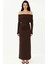 Kadın Omzu Açık Drapeli Vücuda Oturan Sandy Uzun Elbise Mocha Kahvesi 1