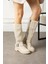 Aissa Kadın Çizme Kapitone Dikişli Fermuarlı Bej Deri 2