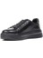 Erkek Siyah Bağcıklı Kalın Tabanlı Deri Sneaker 4