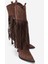 Gueras Kahverengi Süet Püsküllü Sivri Burun Kadın Topuklu Çizme 1