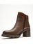 Parly Kahverengi Cilt Fermuar Detaylı Kadın Kalın Topuklu Bot 4
