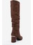 120 Kahverengi Süet Körüklü Kadın Kalın Topuklu Çizme 5